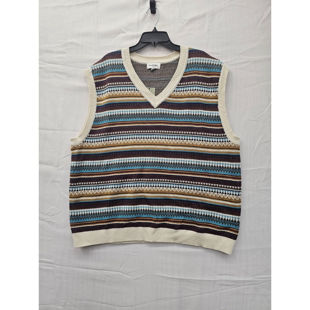 Goodfellow & Co Mens XL Sweater Vest Cream Gold Multi-Color Striped Fair Isle
